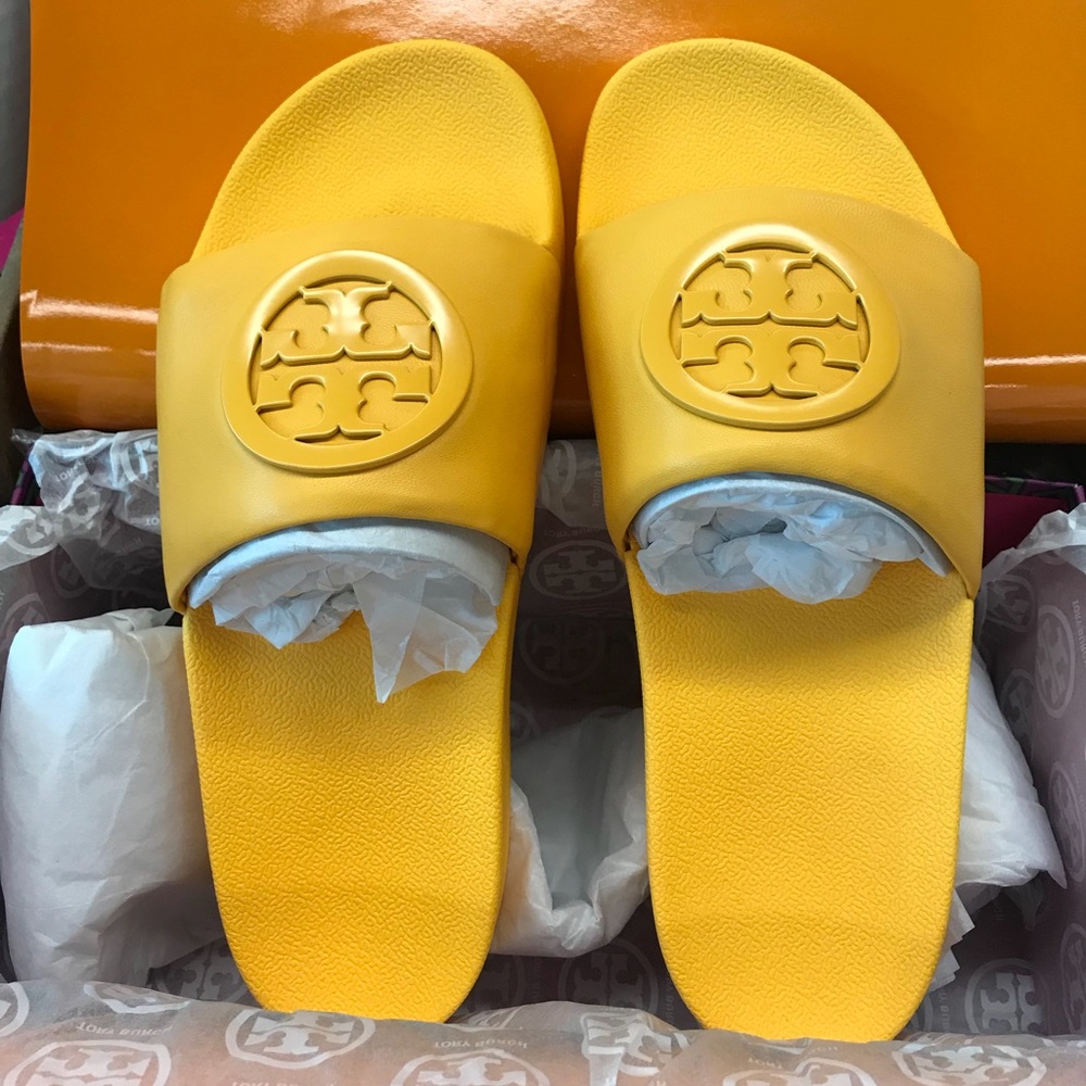 Authentic Tory Burch Lina leather pool slides